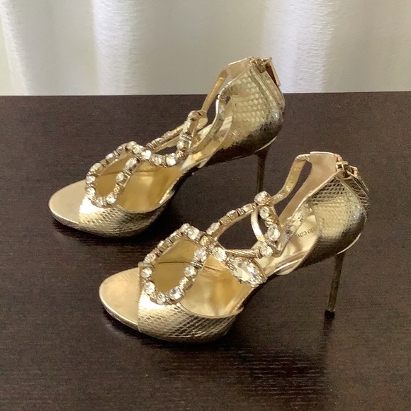 Roberto Cavalli high heels open toe, sz 40, Gold - Picture 2 of 7